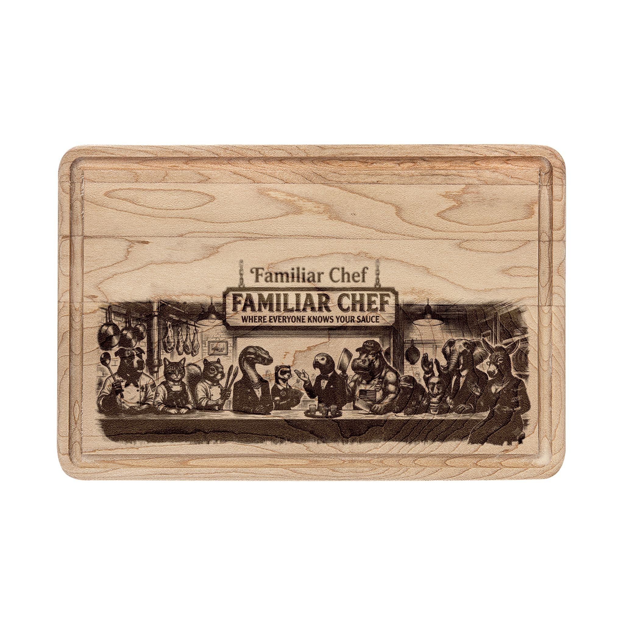 Engraved 'Familiar Chef' Wooden Cutting Board — Personalized Kitchen Gift