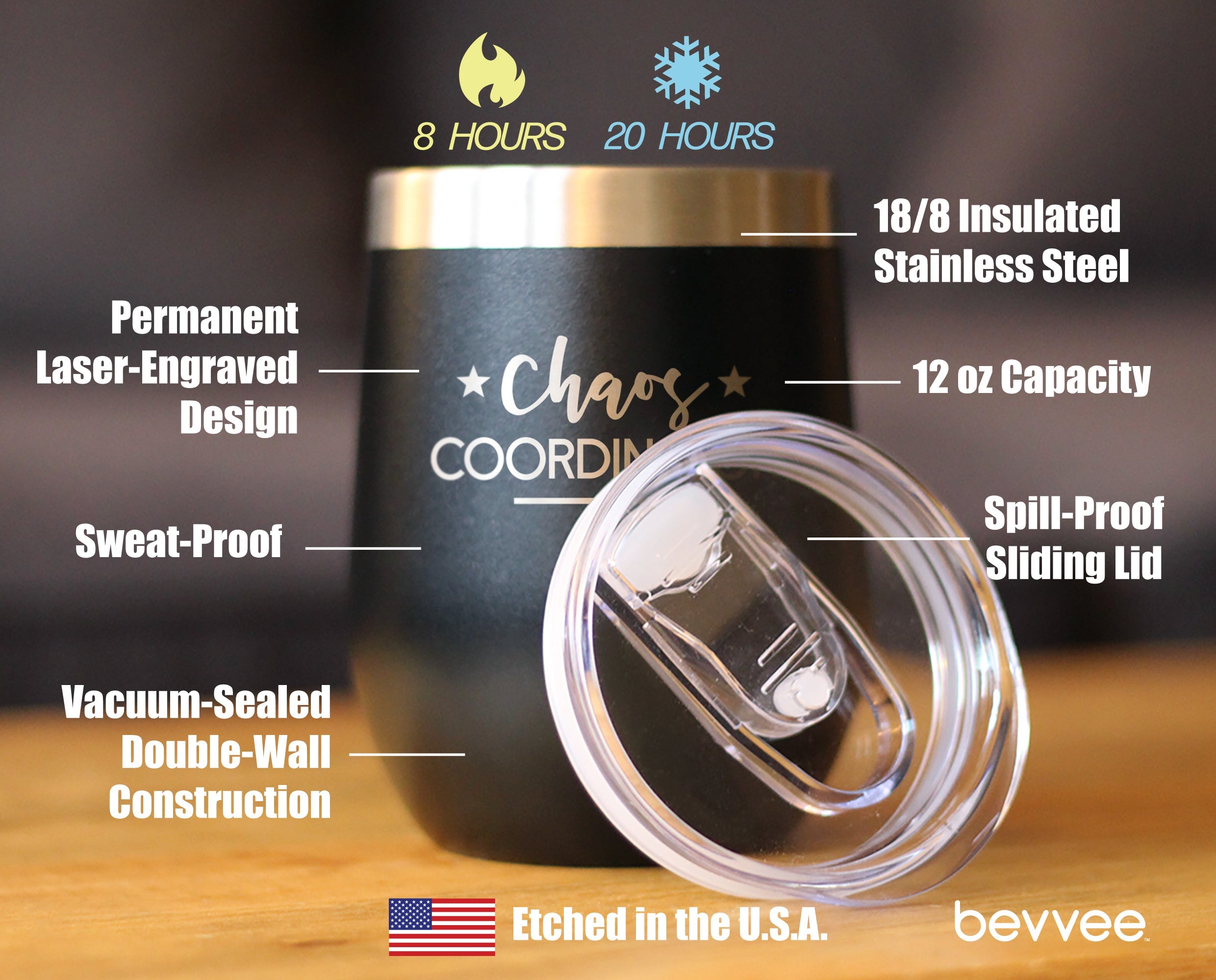 Chaos Coordinator - Wine Tumbler Glass with Sliding Lid - Stainless Steel Insulated Mug - Unique Gift for Bosses, Parents, and Teachers